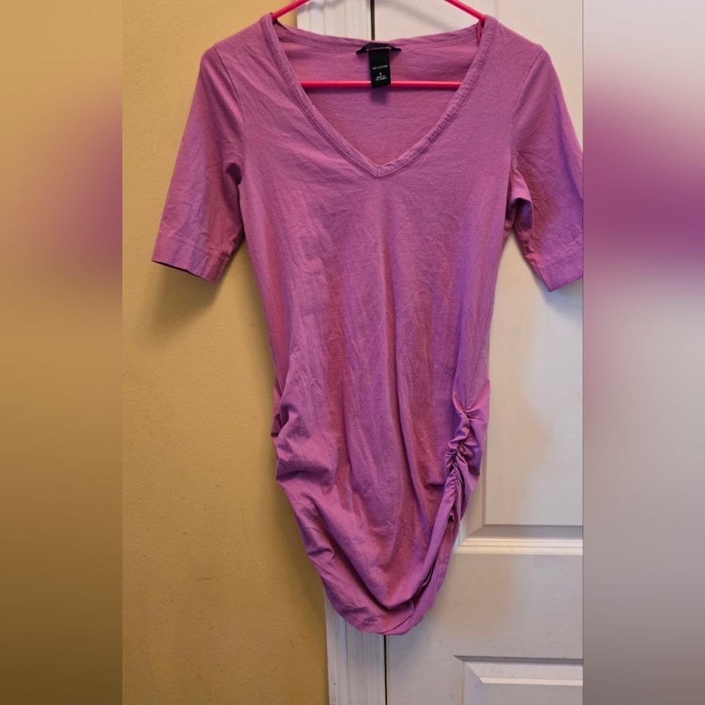 Moda International Womens Pink Ruched Sides Short Sleeve Top Size Small